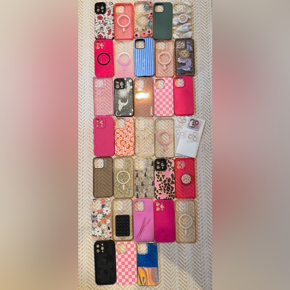 Pink and Clear iPhone 14 promax Phone Case Set